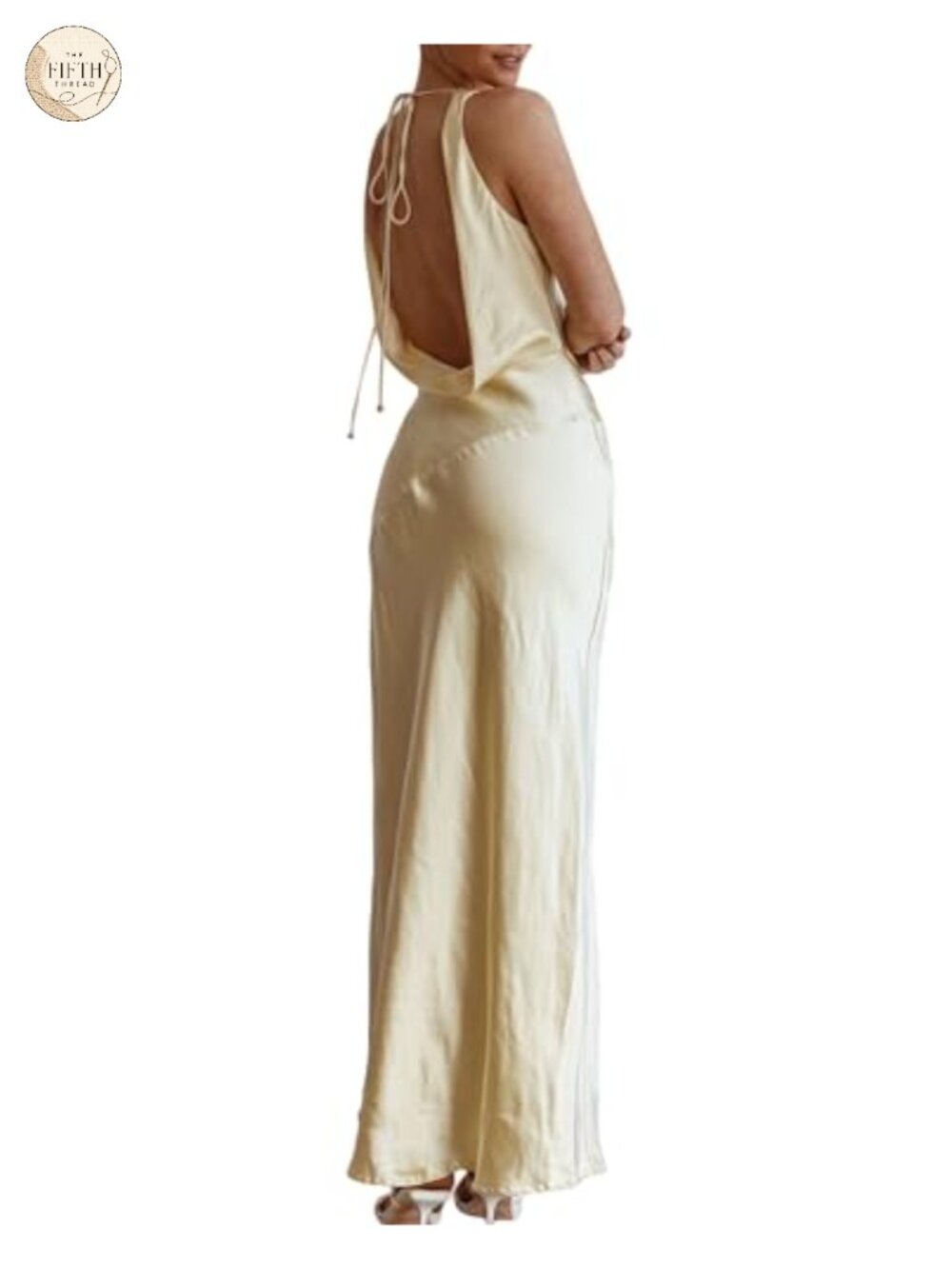 Satin Backless Maxi Dress Sleeveless Cowl Neck Formal Wedding Guest